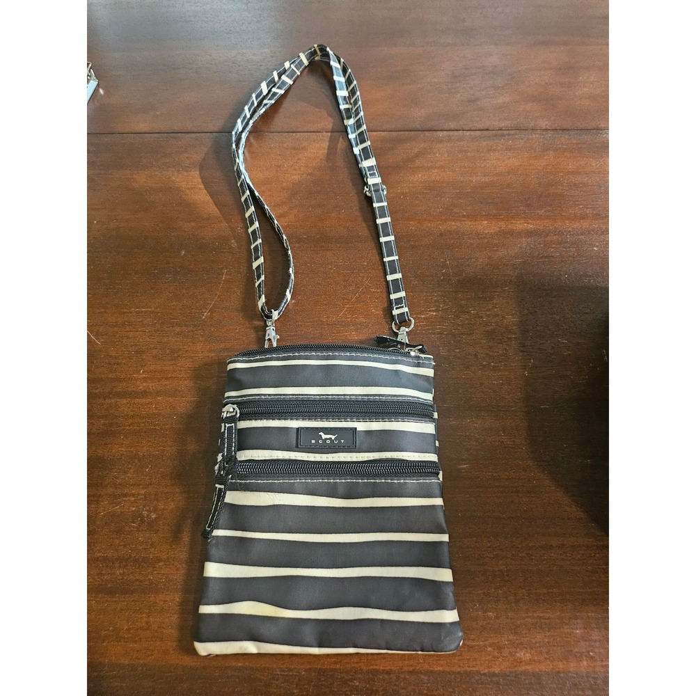 Scout Crossbody Bag Women Small Black White Striped Multi-Zip Travel Purse